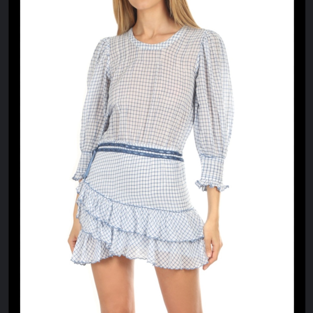 LoveShackFancy blue and white Lorelei mini dress